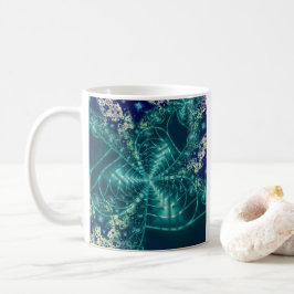 Caneca De Café Espaço | Arte Fractal Azul e Branca