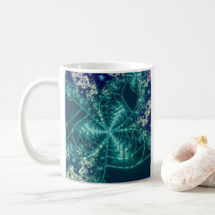 Caneca De Café Espaço   Arte Fractal Azul e Branca