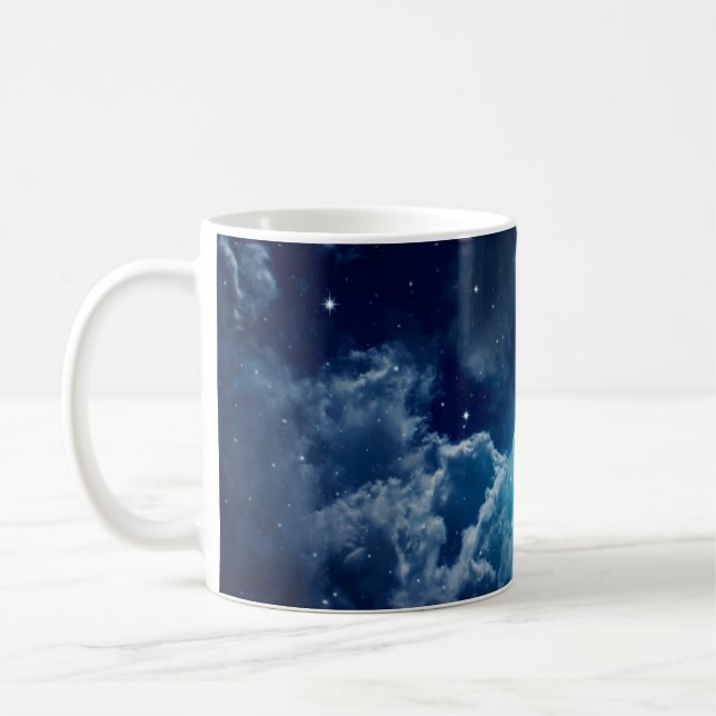 Caneca De Café Espaço do céu noturno com nuvens e estrelas,noite, (Esquerda)