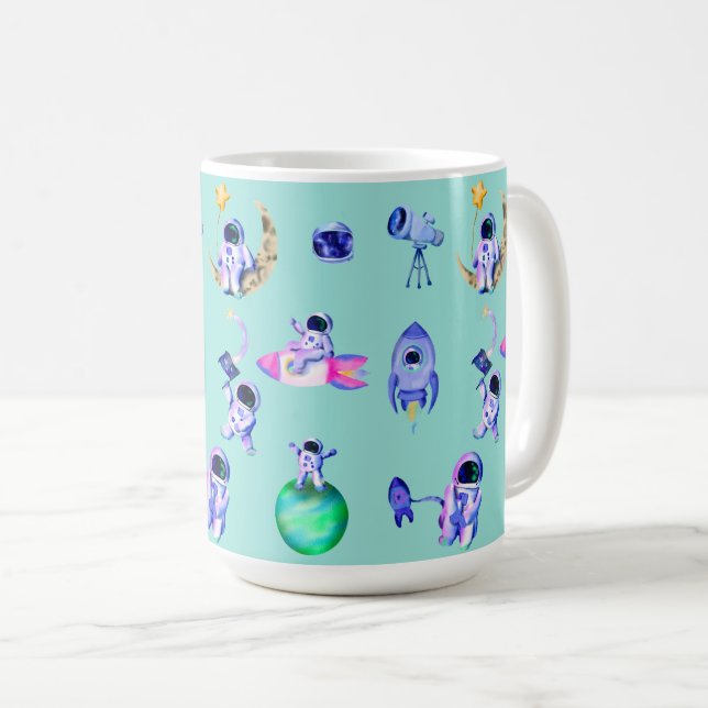 Caneca De Café Espaço terrestre de foguetes astronautas (Frente Esquerda)