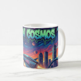 Caneca De Café Espaço Urbano Graffiti Espaçonave Futurista Neon