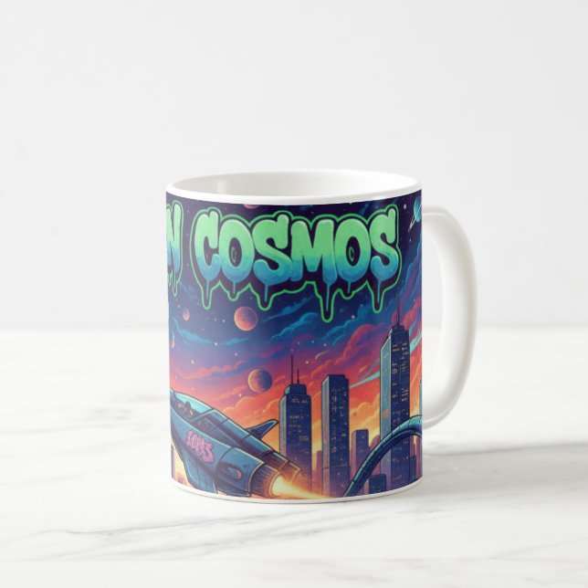 Caneca De Café Espaço Urbano Graffiti Espaçonave Futurista Neon (Frente Esquerda)