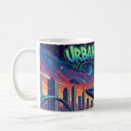 Caneca De Café Espaço Urbano Graffiti Espaçonave Futurista Neon