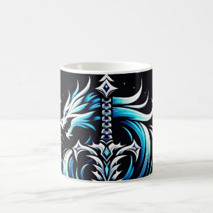 Caneca De Café Espada de Dragão Místico Guerreiro Fantasia Chama