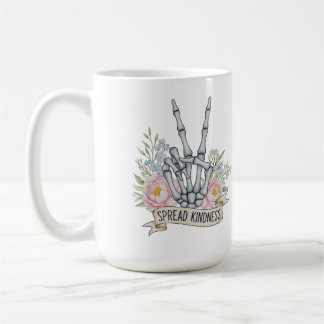 Caneca De Café "Espalhe Bondade" Sinal de Paz Esqueleto – Aquarel