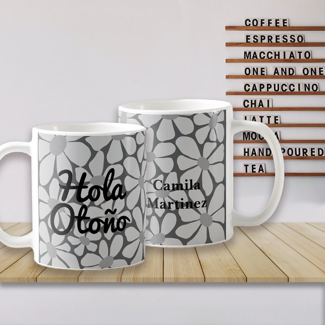 Caneca De Café Espanhol Alô Autumn Fall Vibes Personalizar (Criador carregado)