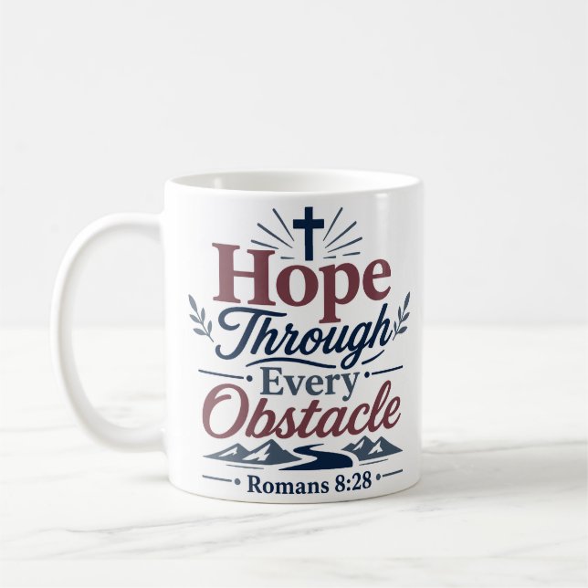 Caneca De Café Esperança Através de Todo Obstáculo Citação Religi (Esquerda)