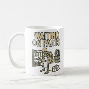 Caneca De Café Esperando Peças Esqueleto Oficina Mecânico Carro