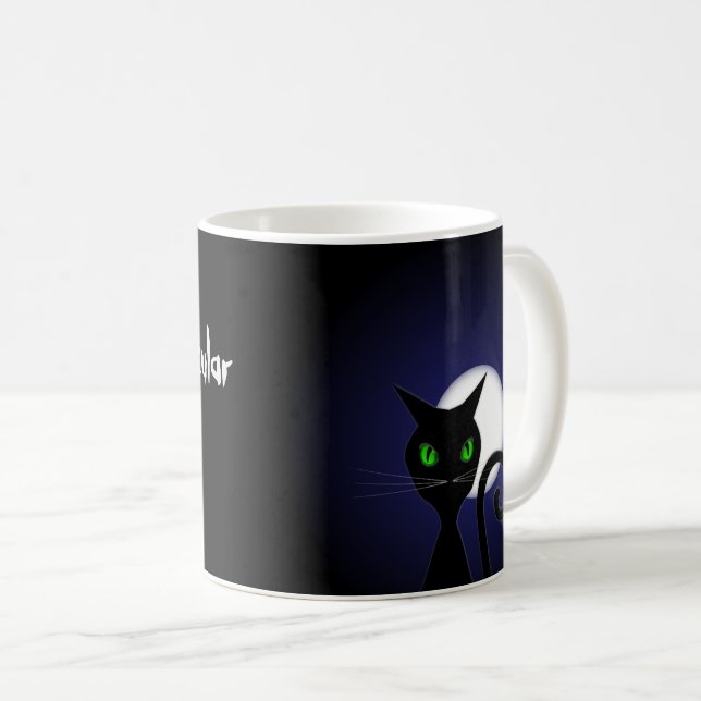 Caneca De Café Espetacular Lua e Gato de Halloween (Frente Esquerda)