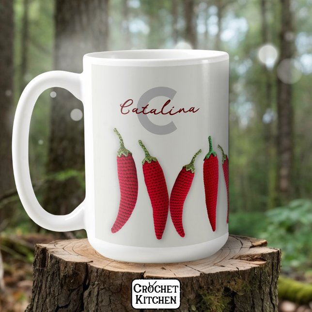 Caneca De Café Espicia Vermelho Moderno Mínimo Crochet Jalapeno N (Criador carregado)