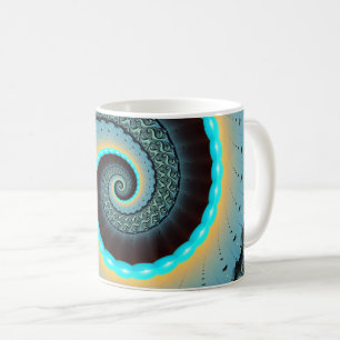 Caneca De Café Espiral de Arte Fractal Laranja abstrato azul Turq