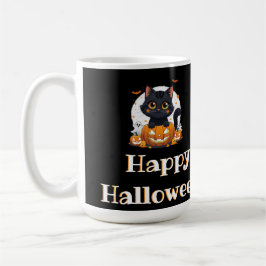 Caneca De Café Espírito assustador de Halloween com adorável gato