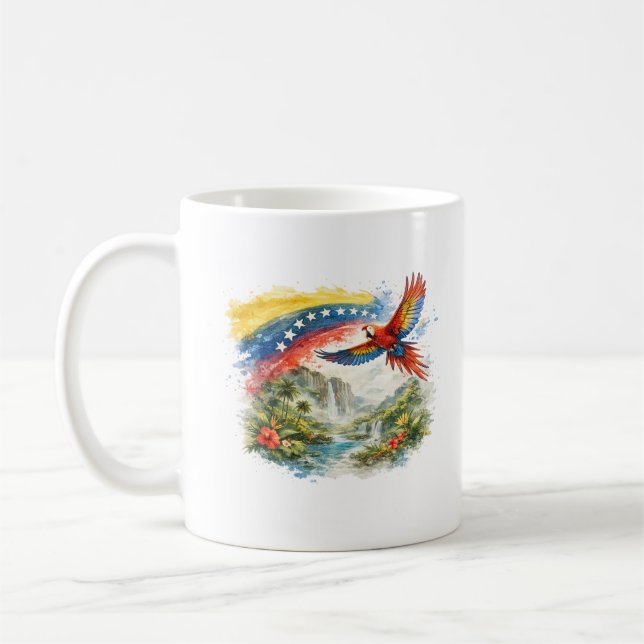 Caneca De Café Espírito da Venezuela – Arara Tropical & Água da B (Esquerda)