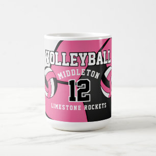 Caneca De Café Esporte de Voleibol Rosa e Branco