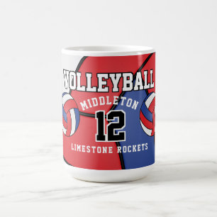 Caneca De Café Esporte de Voleibol Vermelho, Branco e Azul