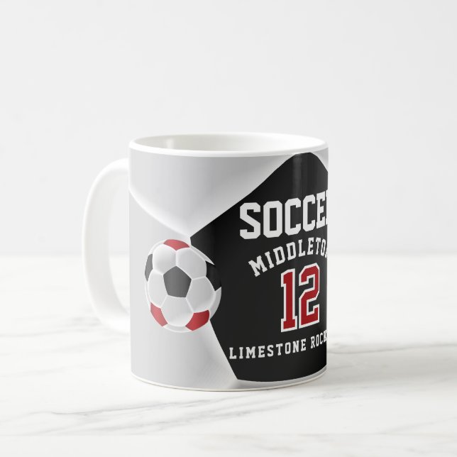 Caneca De Café Esporte do ⚽ Vermelho, Negro e Branco (Frente Esquerda)