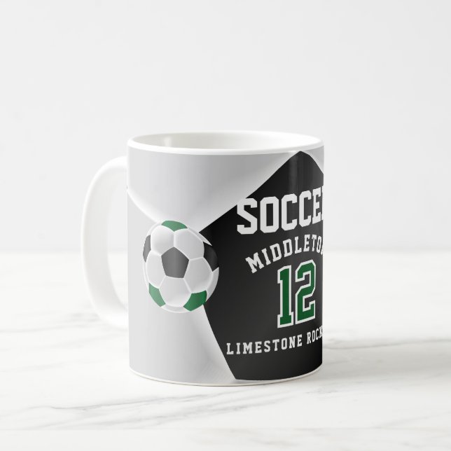 Caneca De Café Esporte Verde, Negro e Branco ⚽ Futebol (Frente Esquerda)