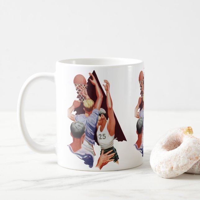 Caneca De Café Esportes Antigos, Jogadores de Basquete em um Jogo (Com Donut)