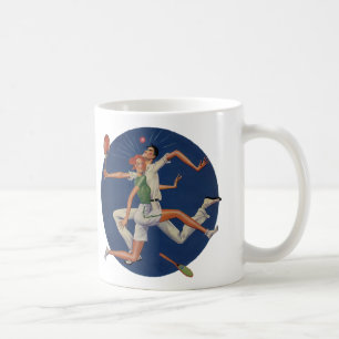 Caneca De Café Esportes Antigos, Tenistas Colidem com Raquetes