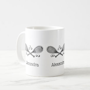 Caneca De Café Esportes Vintage Raquetes de Tênis Cruzadas Bolas 