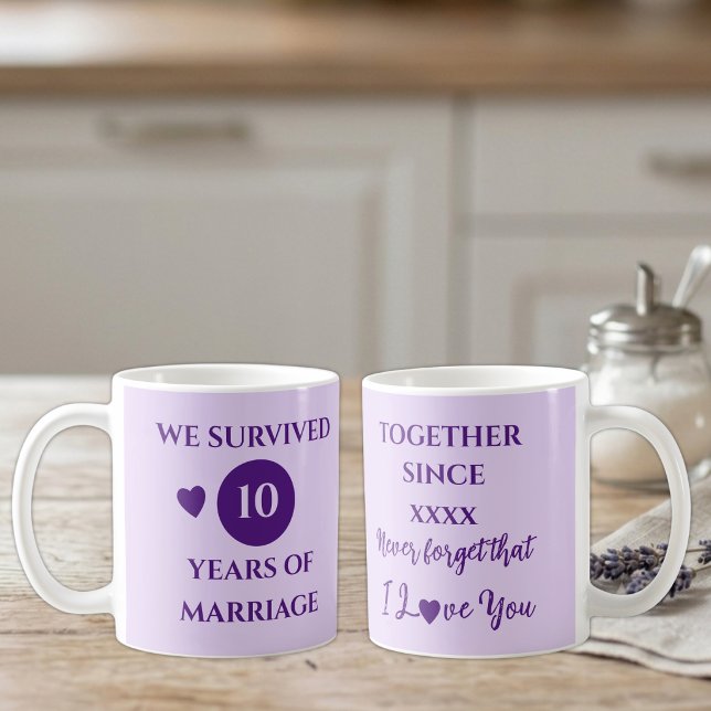 Caneca De Café Esposa 10 anos de casamento ano roxo (Criador carregado)