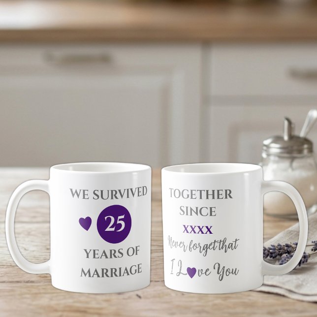 Caneca De Café Esposa 25 anos de casamento ano roxo (Criador carregado)