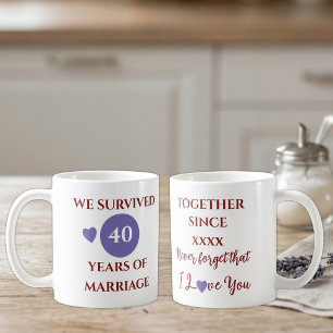 Caneca De Café Esposa 40 anos de casamento ano roxo vermelho