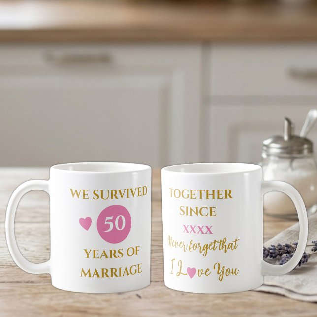 Caneca De Café Esposa 50 anos de casamento ano rosa (Criador carregado)