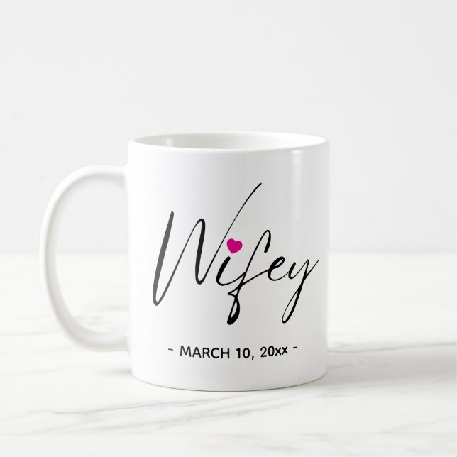 Caneca de Café Esposa com Data de Casamento com Es (Esquerda)