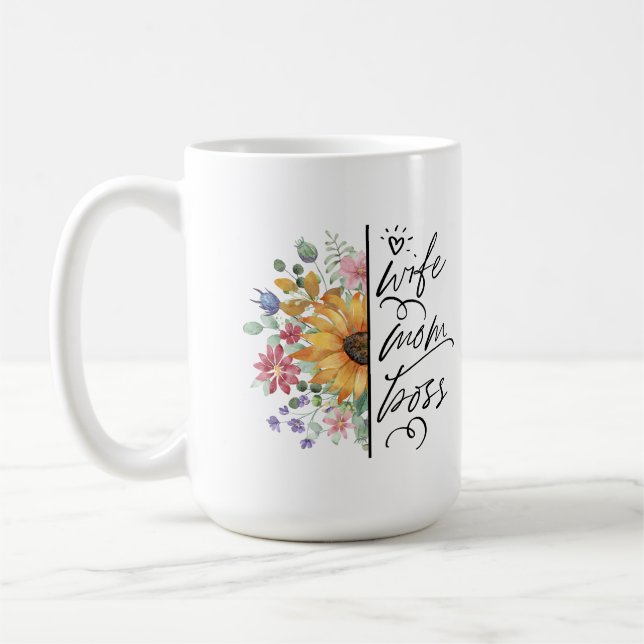 Caneca De Café Esposa Mãe Chefe Badass Engraçada Girassol Dia das (Esquerda)