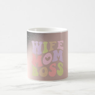 Caneca De Café Esposa Mãe Chefe Preto Brilho Ombre Rosa Dourado