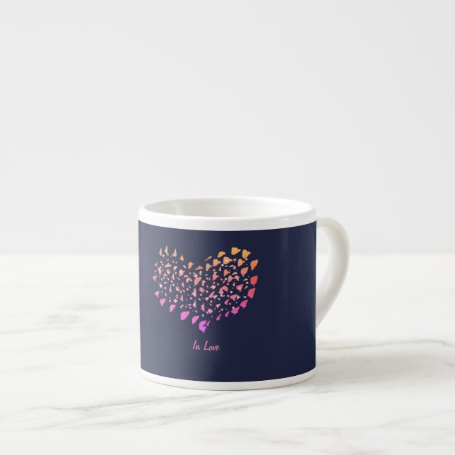 Caneca de Café Espresso Coração Roxo Rosa de Amor (Frente Esquerda)