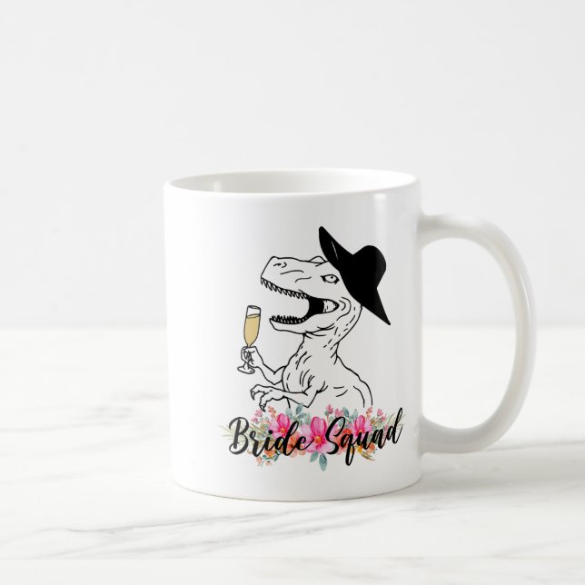 Caneca De Café Esquadrão Brilhante Dinossaur Bridesmaid Floral Ba (Direita)