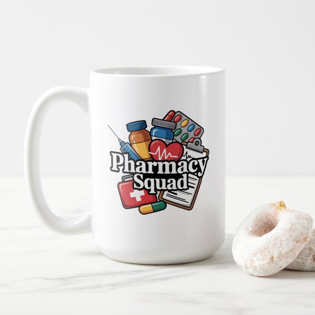 Caneca De Café 'Esquadrão da Farmácia'. (Com Donut)