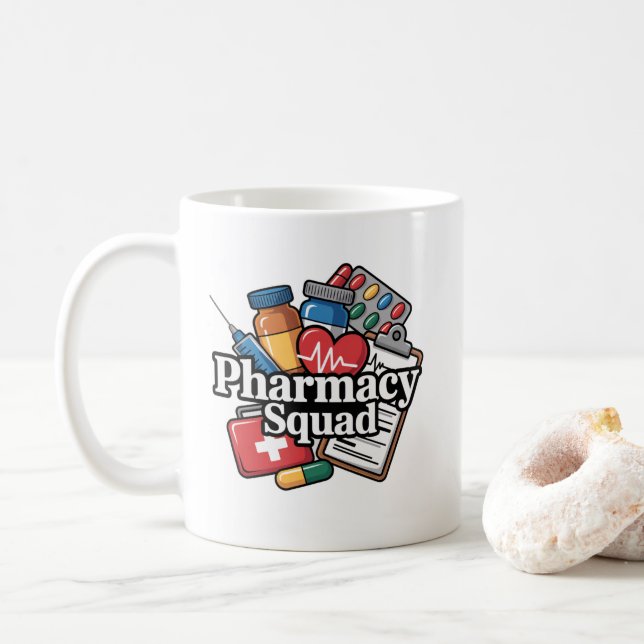 Caneca De Café 'Esquadrão da Farmácia'. (Com Donut)