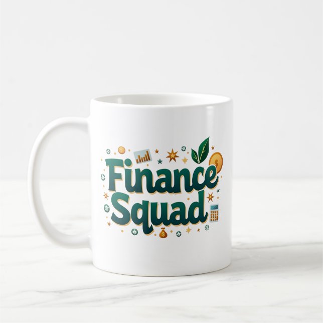 Caneca De Café Esquadrão de Finanças Divertido Personalizado (Esquerda)
