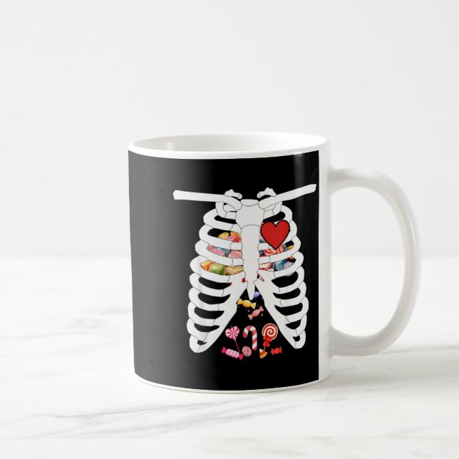 Caneca De Café Esqueleto Caixa Torácica Raio-X Doce Halloween Eng (Direita)