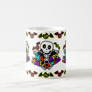 Caneca De Café Esqueleto Caprichoso de Halloween e Desenho de Mor