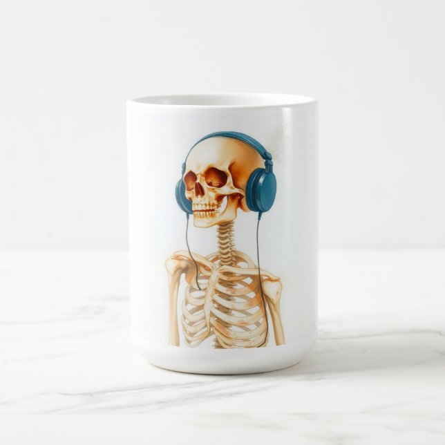 Caneca De Café Esqueleto com fones de ouvido  (Centro)