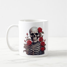 Caneca De Café Esqueleto com Rosas vermelhas