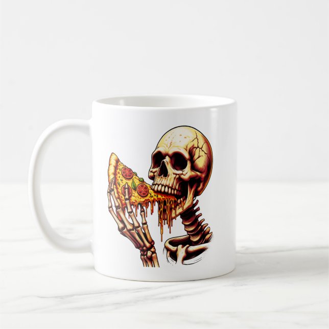 Caneca De Café Esqueleto Comendo Pizza (Esquerda)