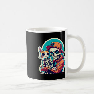Caneca De Café Esqueleto De Anime Segurando Uma Camisa De Gato No