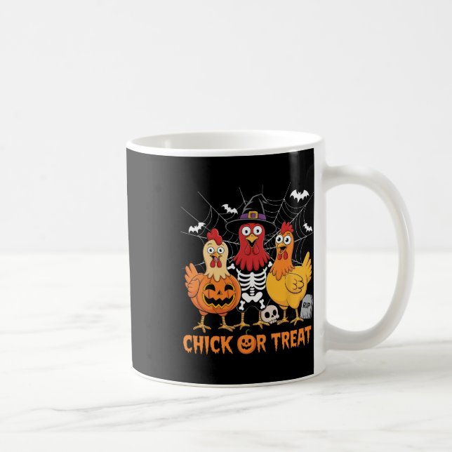 Caneca De Café Esqueleto de Frango Chick ou Treat Fazendeiro Dive (Direita)