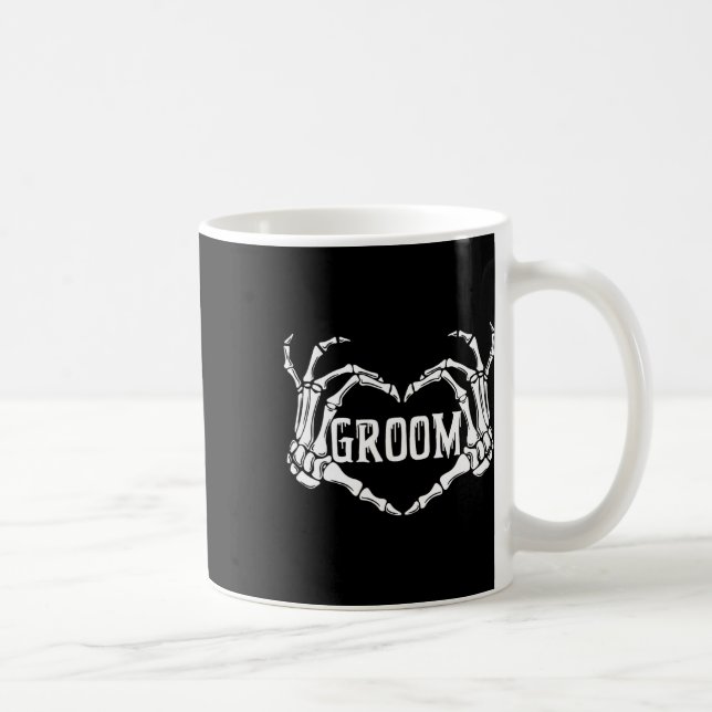 Caneca De Café Esqueleto de Groom Spooky Mãos Noivado de Hallowee (Direita)