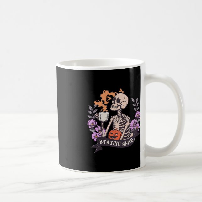 Caneca De Café Esqueleto De Groovy Retro Que Permanece Vivo No Ha (Direita)