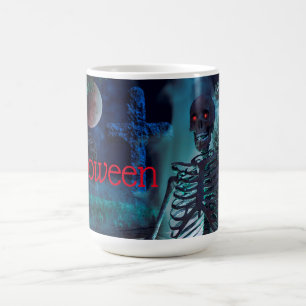 Caneca De Café Esqueleto de Halloween em Graveyard