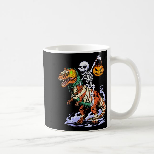 Caneca De Café Esqueleto de Halloween montando Múmia T Rex Dinoss (Direita)