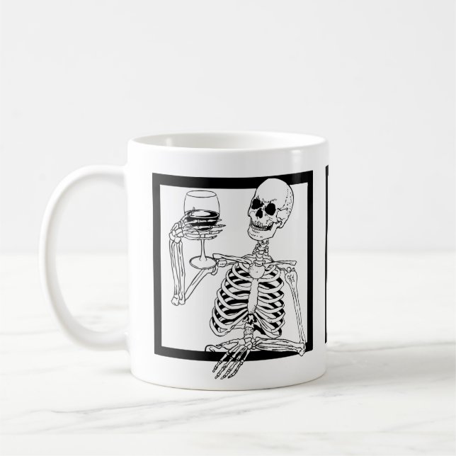 Caneca De Café esqueleto de halloween skeleton bebendo wine skele (Esquerda)