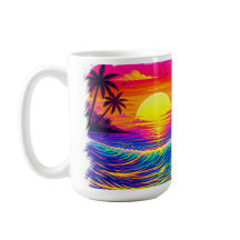 Esqueleto de Néon Surfando Pôr do Sol Colorido