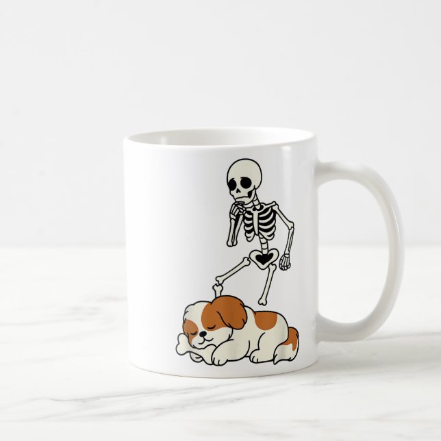 Caneca De Café Esqueleto de Skeleton de Cachorro Perseguindo Shih (Direita)